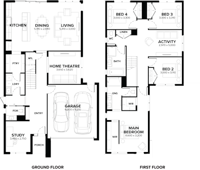 Double Storey Home Design – Reed by ardenhomes.com.au, 4 bedroom 2 bathroom 2 car 2 storey passive solar house plan, 12.5m x 17.6m, VIC - Plan