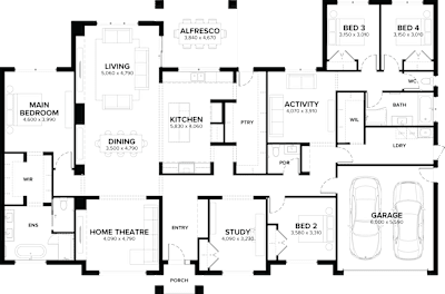Emerton 38 by ardenhomes.com.au, 4 bedroom 2 bathroom 2 car single storey passive solar house plan, 25.1m x 16.9m, VIC - Plan