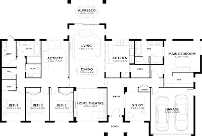 Kingston 34 by ardenhomes.com.au, 4 bedroom 2 bathroom 2 car single storey passive solar house plan, 25.9m x 17.6m, VIC - Plan
