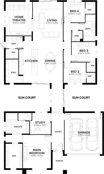 Single Storey Home Design – Pavilion 33 by ardenhomes.com.au, 4 bedroom 2 bathroom 2 car single storey passive solar house plan, 16m x 27.7m, VIC - Plan