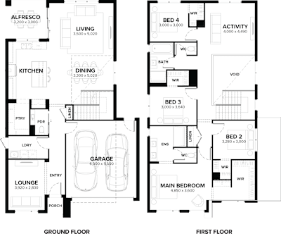 Savoy 31 by ardenhomes.com.au, 4 bedroom 2 bathroom 2 car 2 storey passive solar house plan, 12.5m x 17m, VIC - Plan