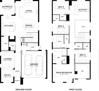 Double Storey Home Design – Savoy 35 by ardenhomes.com.au, 4 bedroom 2 bathroom 2 car 2 storey passive solar house plan, 12.5m x 19m, VIC - Plan