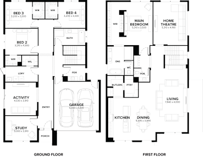 Double Storey Home Design – Seaview by ardenhomes.com.au, 4 bedroom 2 bathroom 2 car 2 storey passive solar house plan, 14m x 18.1m, VIC - Plan