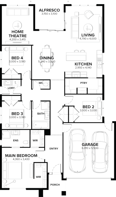 Single Storey Home Design – Liverpool by ardenhomes.com.au, 4 bedroom 2 bathroom 2 car single storey passive solar house plan, 14m x 21.2m, VIC - Plan