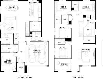 Double Storey Home Design – Sedona by ardenhomes.com.au, 5 bedroom 2 bathroom 2 car 2 storey passive solar house plan, 14m x 18.2m, VIC - Plan