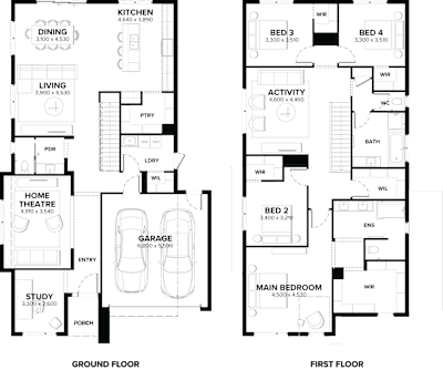 Double Storey Home Design – Verona 40 by ardenhomes.com.au, 4 bedroom 2 bathroom 2 car 2 storey passive solar house plan, 14m x 18.3m, VIC - Plan